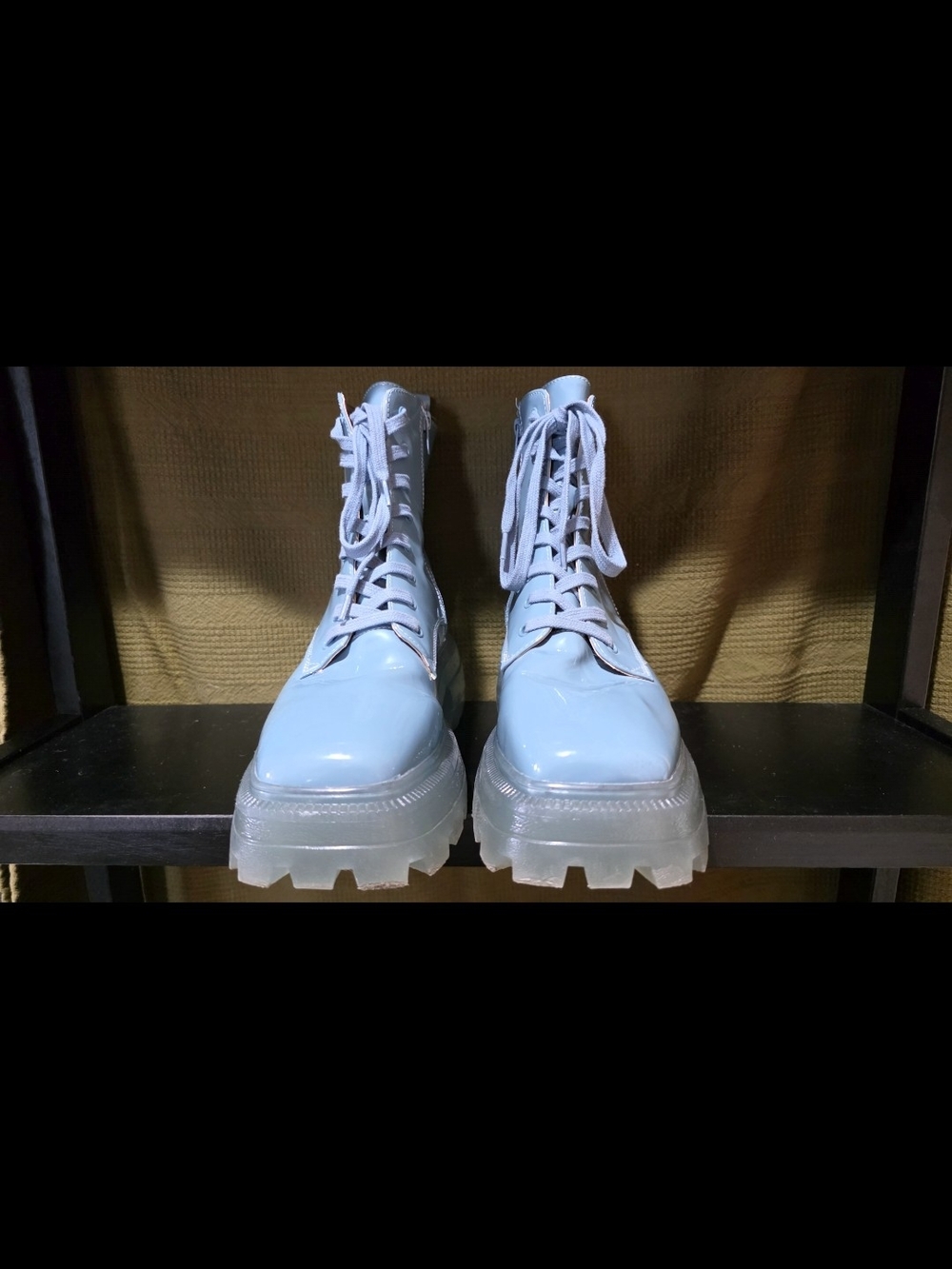 Katy Perry Collections Pale Blue Patent Lace-Up Platform Combat Boots
